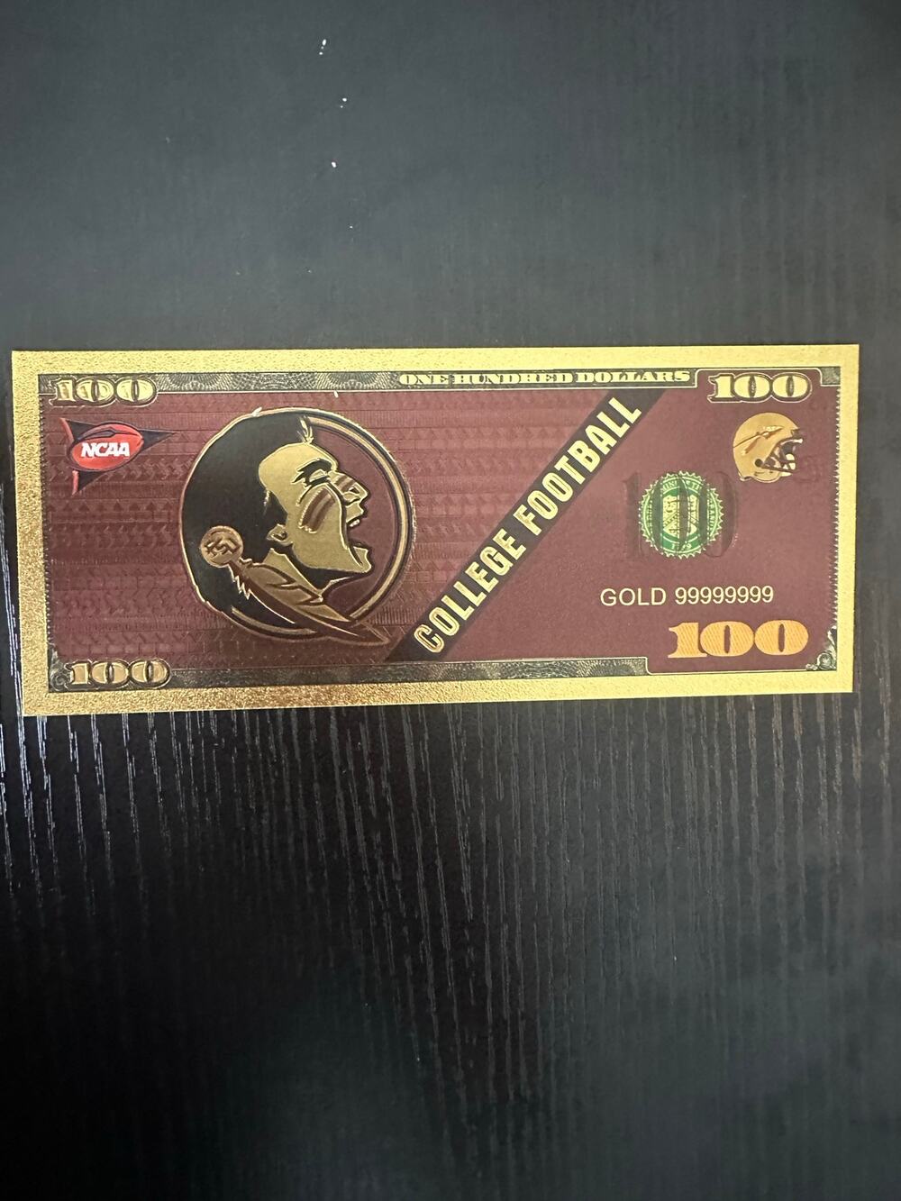 Florida State Seminoles FSU Gold Foil $100 Novelty Collectible Note